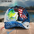 BlueJose Fishing USA Flag Hook White Scale Personalized Name Classic 3D Cap Personalized Cap (13 Breeds)