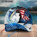 BlueJose Fishing USA Flag Hook White Scale Personalized Name Classic 3D Cap Personalized Cap (13 Breeds)