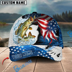 BlueJose Fishing USA Flag Hook White Scale Personalized Name Classic 3D Cap Personalized Cap (13 Breeds)