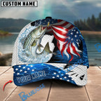 BlueJose Fishing USA Flag Hook White Scale Personalized Name Classic 3D Cap Personalized Cap (13 Breeds)