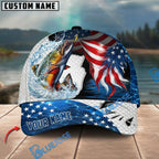 BlueJose Fishing USA Flag Hook White Scale Personalized Name Classic 3D Cap Personalized Cap (13 Breeds)