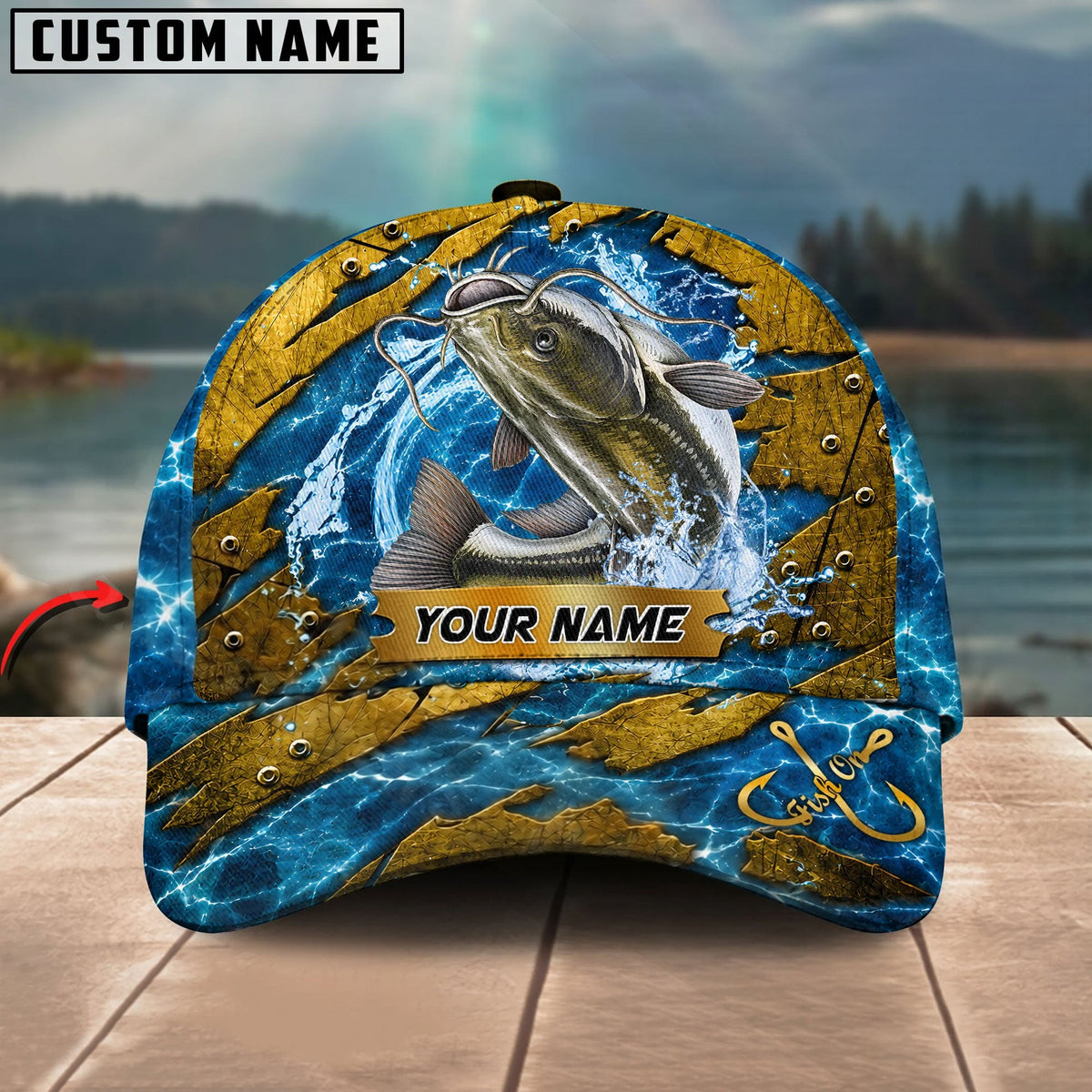BlueJose Fishing Explosive Water Splash Personalized Name Classic 3D Cap (13 Breeds)