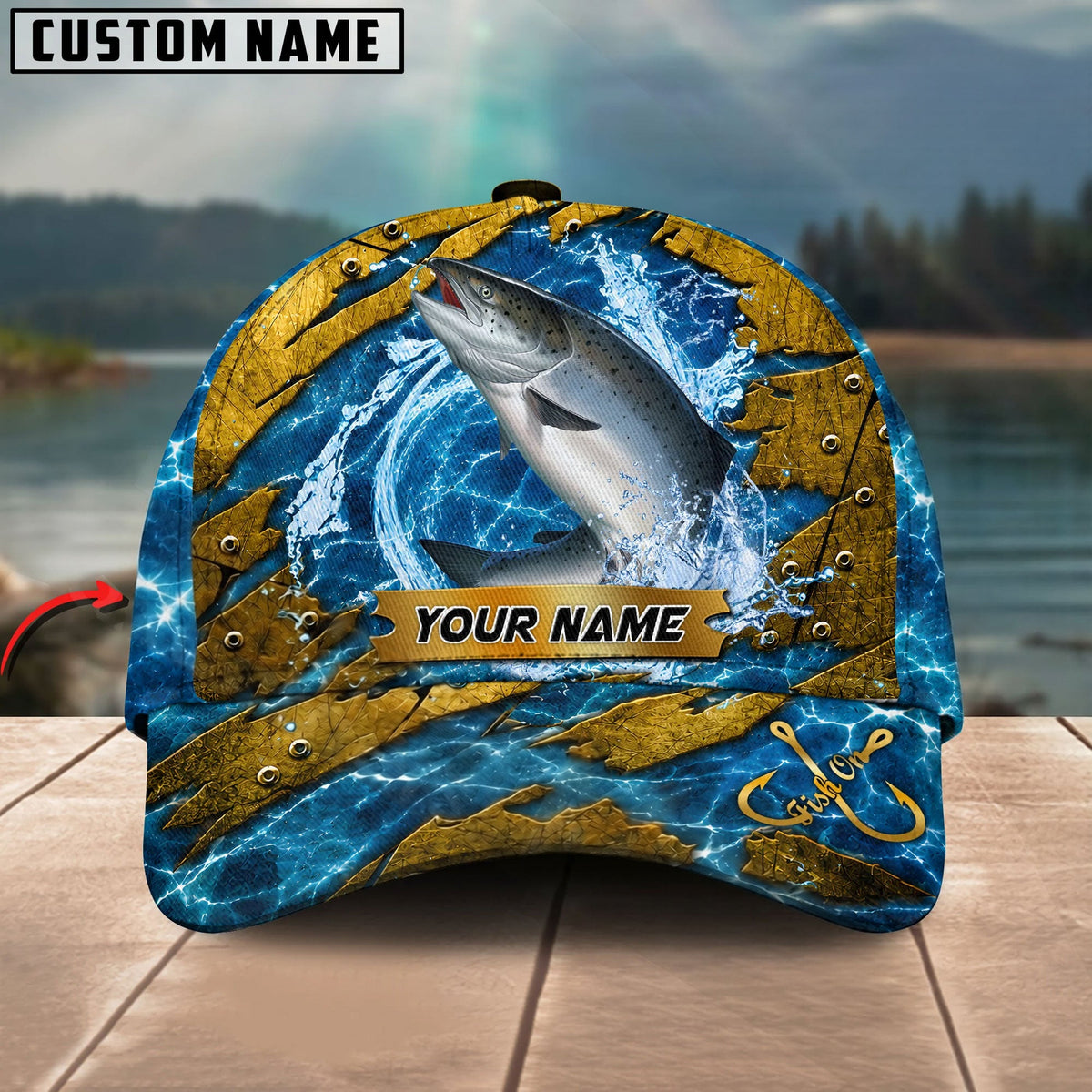 BlueJose Fishing Explosive Water Splash Personalized Name Classic 3D Cap (13 Breeds)
