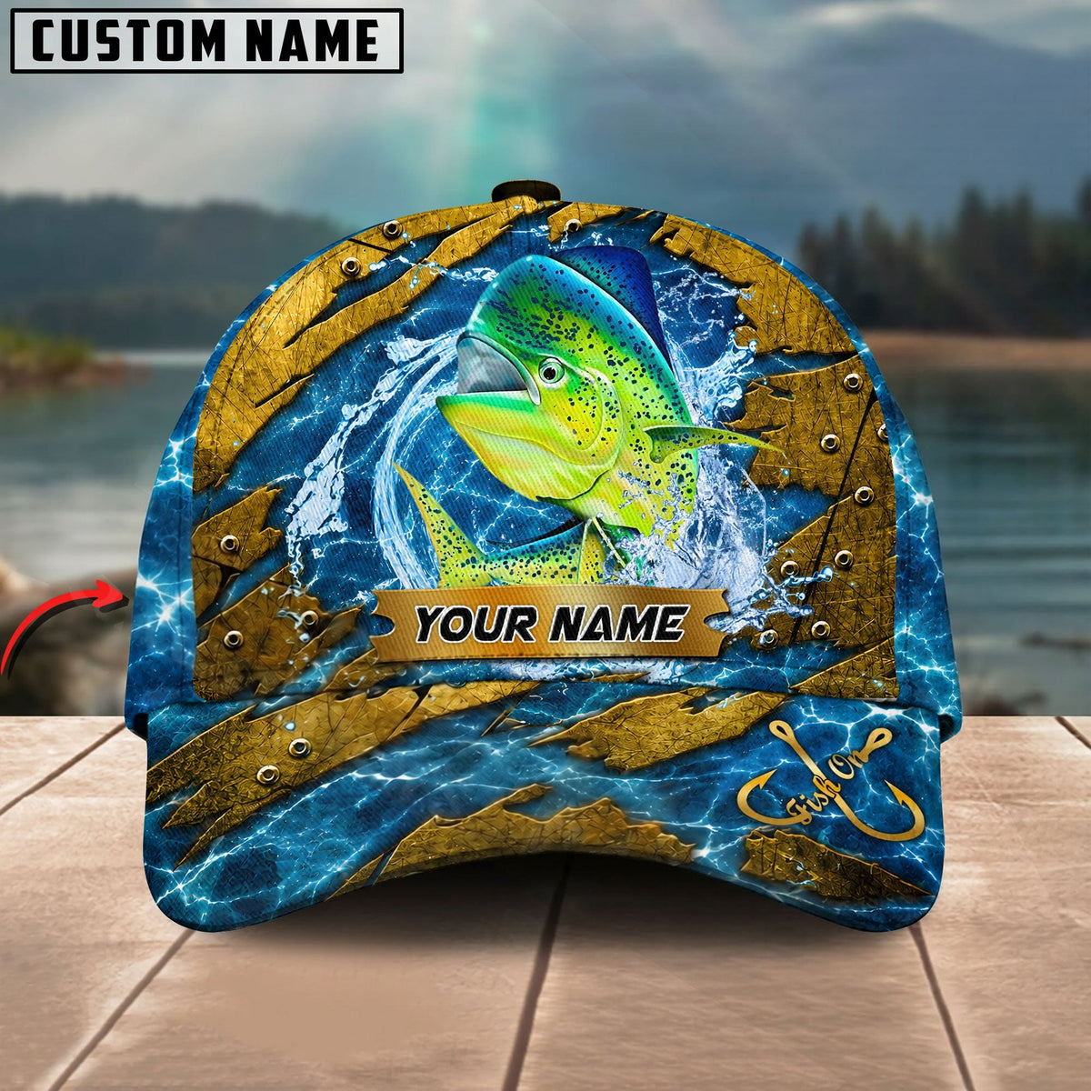 BlueJose Fishing Explosive Water Splash Personalized Name Classic 3D Cap (13 Breeds)