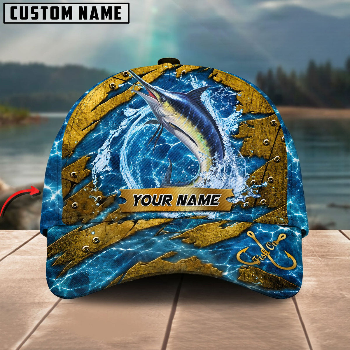 BlueJose Fishing Explosive Water Splash Personalized Name Classic 3D Cap (13 Breeds)