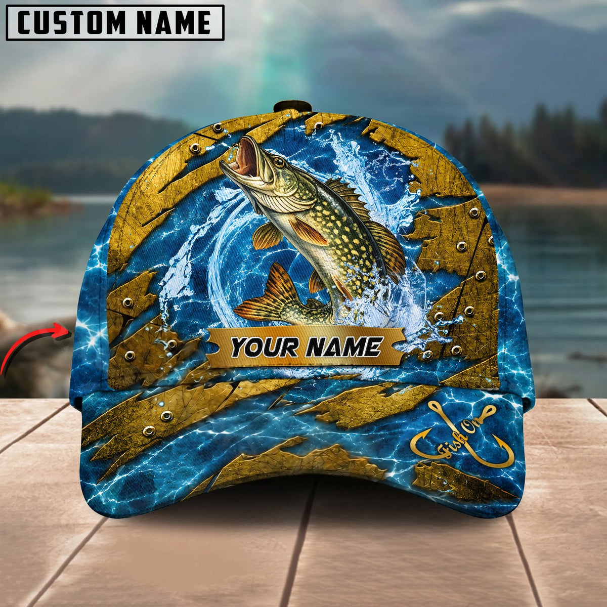 BlueJose Fishing Explosive Water Splash Personalized Name Classic 3D Cap (13 Breeds)