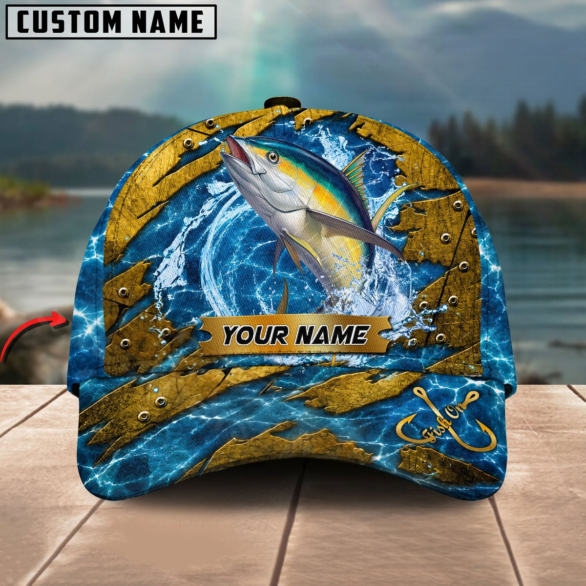 BlueJose Fishing Explosive Water Splash Personalized Name Classic 3D Cap (13 Breeds)
