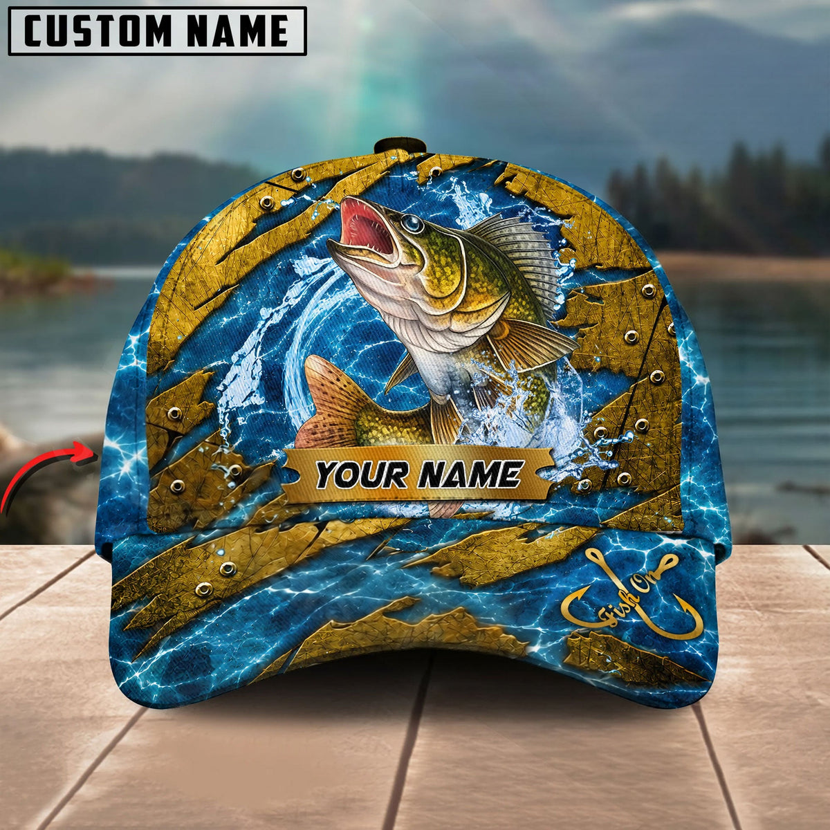 BlueJose Fishing Explosive Water Splash Personalized Name Classic 3D Cap (13 Breeds)