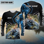 BlueJose Bass Fishing Smoke Premium Custom Name & Team Name 3D Shirts (2 Colors)