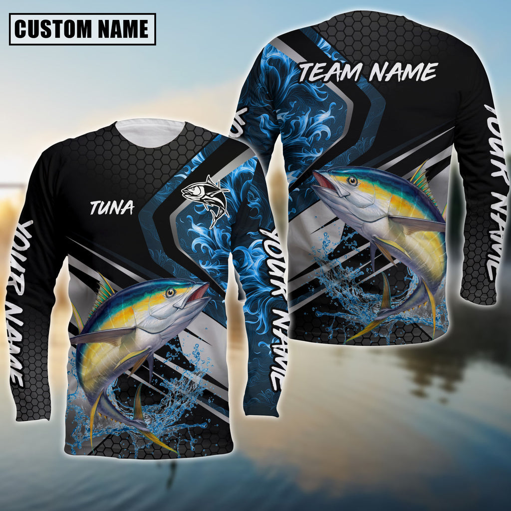 BlueJose Tuna Fishing Smoke Premium Custom Name & Team Name 3D Shirts (2 Colors)