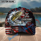 BlueJose Fishing American Flag Red Scratch Personalized Name Classic 3D Cap (13 Breeds)
