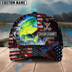 BlueJose Fishing American Flag Red Scratch Personalized Name Classic 3D Cap (13 Breeds)