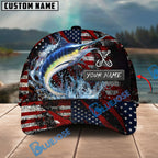 BlueJose Fishing American Flag Red Scratch Personalized Name Classic 3D Cap (13 Breeds)