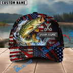 BlueJose Fishing American Flag Red Scratch Personalized Name Classic 3D Cap (13 Breeds)