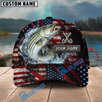 BlueJose Fishing American Flag Red Scratch Personalized Name Classic 3D Cap (13 Breeds)