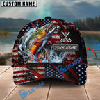 BlueJose Fishing American Flag Red Scratch Personalized Name Classic 3D Cap (13 Breeds)