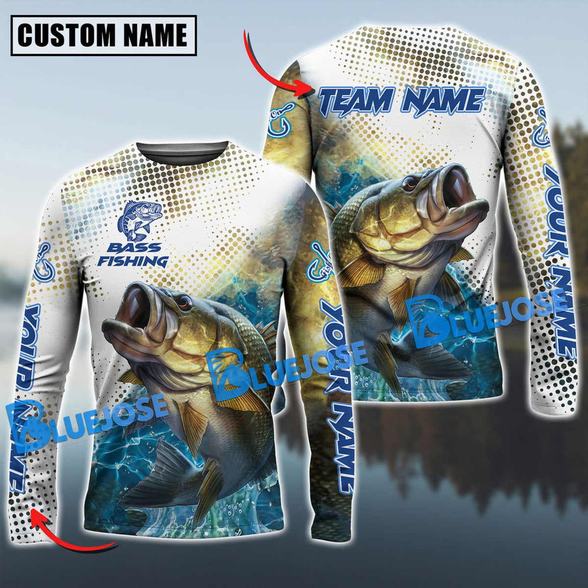 BlueJose Bass Fishing Jersey Custom Name & Team Name 3D Shirts