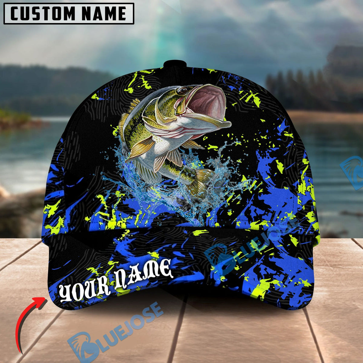 BlueJose Fishing Water Splash Graphic Personalized Cap (13 Breeds)