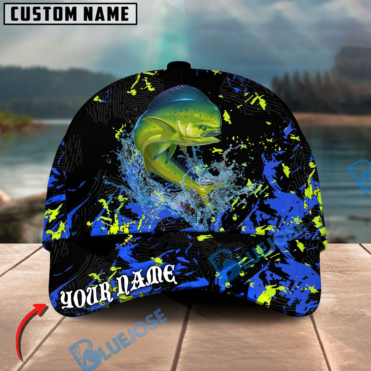 BlueJose Fishing Water Splash Graphic Personalized Cap (13 Breeds)
