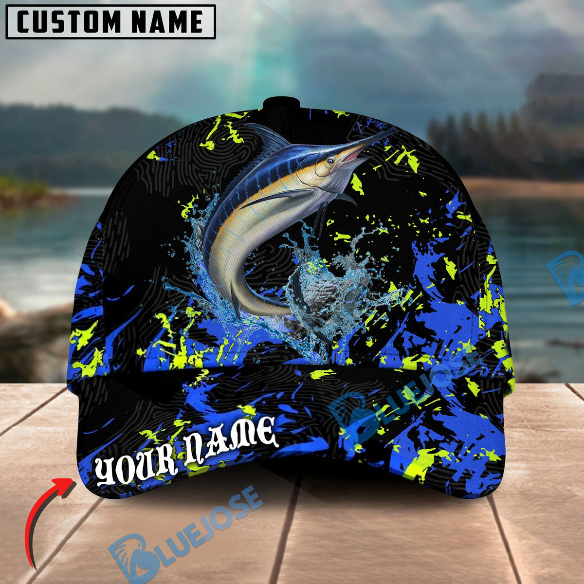 BlueJose Fishing Water Splash Graphic Personalized Cap (13 Breeds)