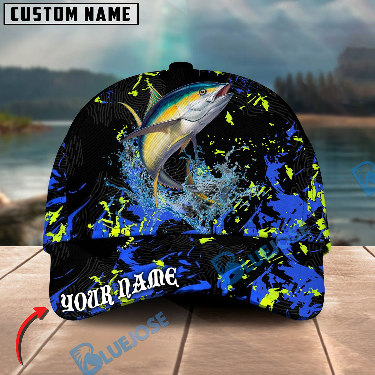 BlueJose Fishing Water Splash Graphic Personalized Cap (13 Breeds)