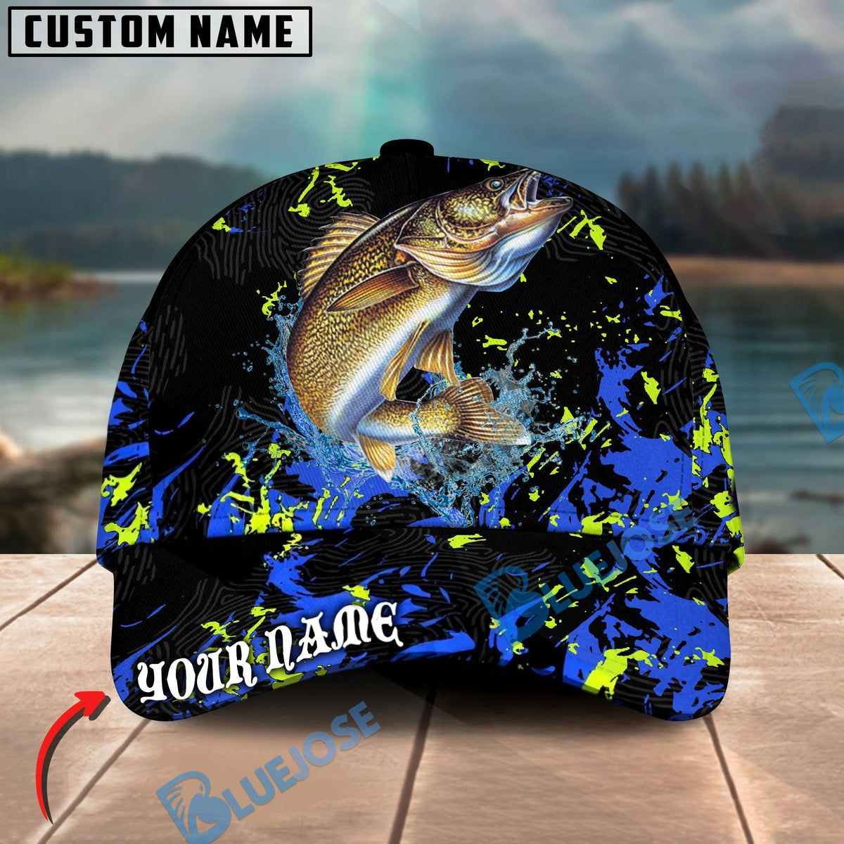 BlueJose Fishing Water Splash Graphic Personalized Cap (13 Breeds)