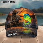 BlueJose Fishing Skull Angler Sunset Lake Personalized Name Classic 3D Cap (13 Breeds)