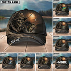 BlueJose Fishing Skull Angler Moonlight Personalized Name Classic 3D Cap (13 Breeds)