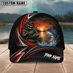 BlueJose Fishing Skull Angler Red Wave Personalized Name Classic 3D Cap (13 Breeds)