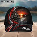 BlueJose Fishing Skull Angler Red Wave Personalized Name Classic 3D Cap (13 Breeds)