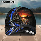 BlueJose Fishing Skull Angler Blue Wave Personalized Name Classic 3D Cap (13 Breeds)