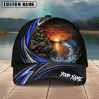 BlueJose Fishing Skull Angler Blue Wave Personalized Name Classic 3D Cap (13 Breeds)
