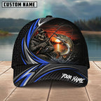 BlueJose Fishing Skull Angler Blue Wave Personalized Name Classic 3D Cap (13 Breeds)