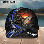 BlueJose Fishing Skull Angler Blue Wave Personalized Name Classic 3D Cap (13 Breeds)