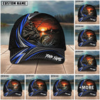 BlueJose Fishing Skull Angler Blue Wave Personalized Name Classic 3D Cap (13 Breeds)