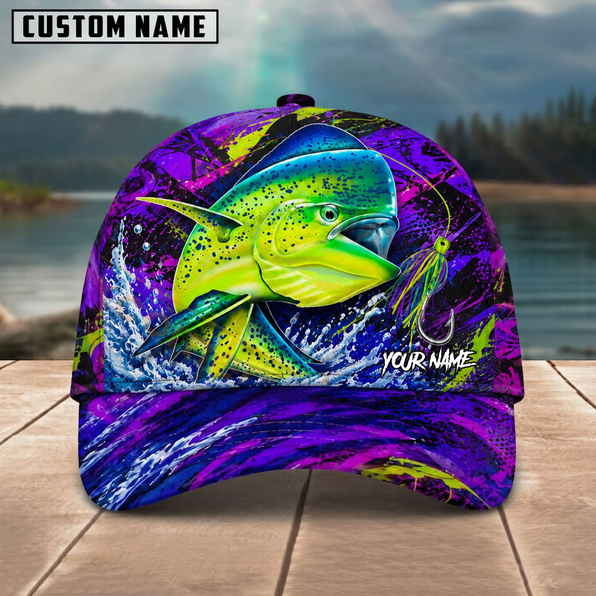 BlueJose Fishing Neon Purple Splash Lure Personalized Name Classic 3D Cap (13 Breeds)