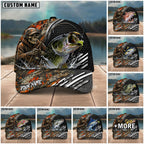 BlueJose Fishing Skull Angler Orange Camo Personalized Name Classic 3D Cap (13 Breeds)