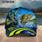 BlueJose Fishing Skull Angler Blue Neon Green Splash Personalized Name Classic 3D Cap (13 Breeds)