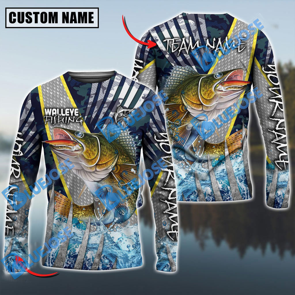 BlueJose Walleye Fishing Cod Water Custom Name & Team Name 3D Shirts