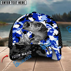 BlueJose Fishing Jumping Splash Blue Camo Design Personalized Cap (13 Breeds)