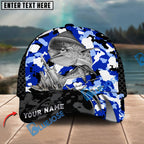 BlueJose Fishing Jumping Splash Blue Camo Design Personalized Cap (13 Breeds)
