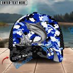 BlueJose Fishing Jumping Splash Blue Camo Design Personalized Cap (13 Breeds)