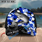 BlueJose Fishing Jumping Splash Blue Camo Design Personalized Cap (13 Breeds)