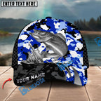 BlueJose Fishing Jumping Splash Blue Camo Design Personalized Cap (13 Breeds)