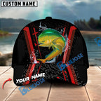 BlueJose Fishing Jumping Splash Action Red Black Tech Design Personalized Cap (13 Breeds)