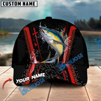 BlueJose Fishing Jumping Splash Action Red Black Tech Design Personalized Cap (13 Breeds)