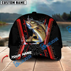 BlueJose Fishing Jumping Splash Action Red Black Tech Design Personalized Cap (13 Breeds)