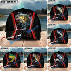 BlueJose Fishing Jumping Splash Action Red Black Tech Design Personalized Cap (13 Breeds)
