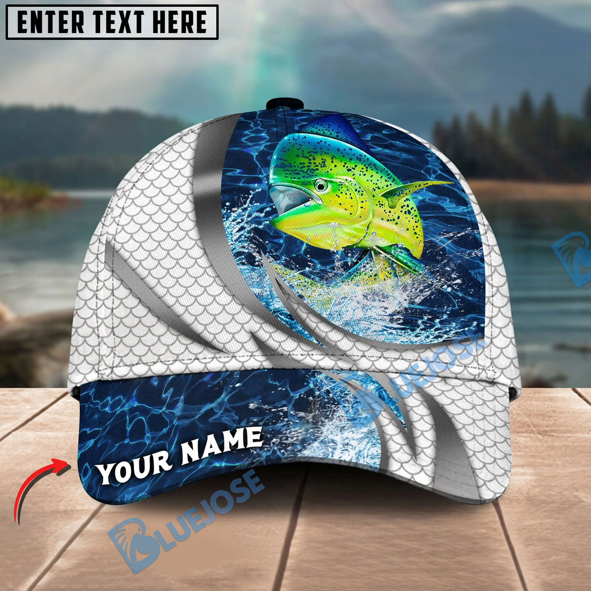 BlueJose Fishing Silver Scale Pattern Realistic Jumping Fish Water Splash Personalized Cap (13 Breeds)