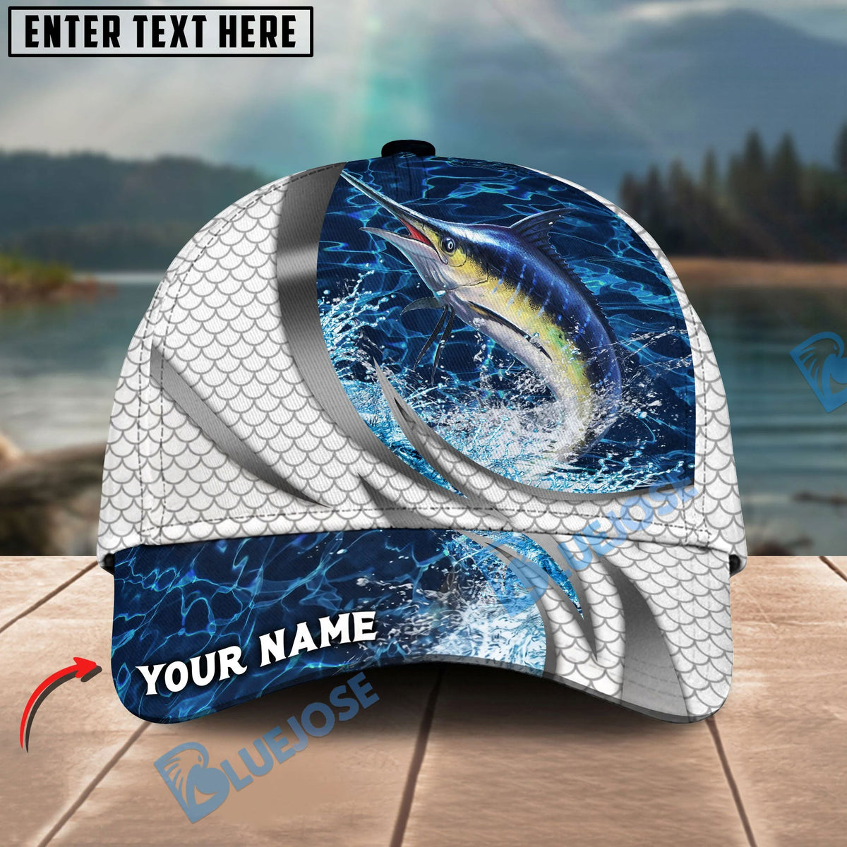 BlueJose Fishing Silver Scale Pattern Realistic Jumping Fish Water Splash Personalized Cap (13 Breeds)
